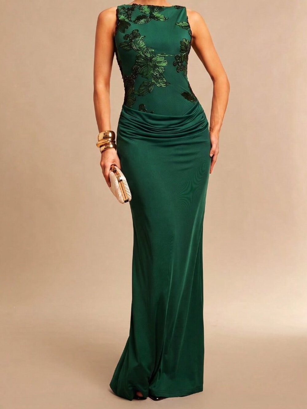 Dark Green Elegant Women's Ruched Cold Shoulder Mermaid Bodycon Dress